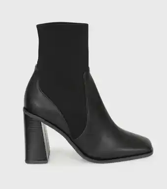 London rebel black leather-look block heel sock boots new look