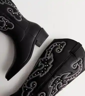 New Look New look black leather-look block heel cowboy boots offer