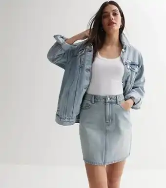 New Look New look pale blue high waist denim mom skirt offer