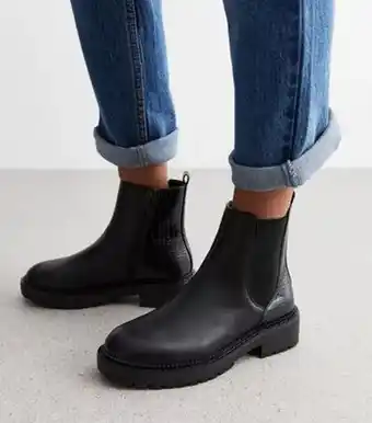 New Look New look black leather-look faux croc chunky chelsea boots offer