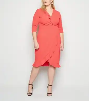 Just curvy coral frill wrap dress new look