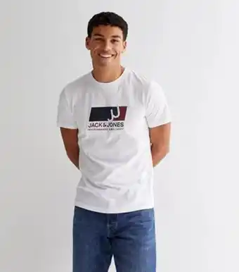 Jack & jones men's white logo crew t-shirt new look
