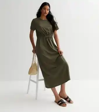 New Look New look olive cotton drawstring midaxi dress offer