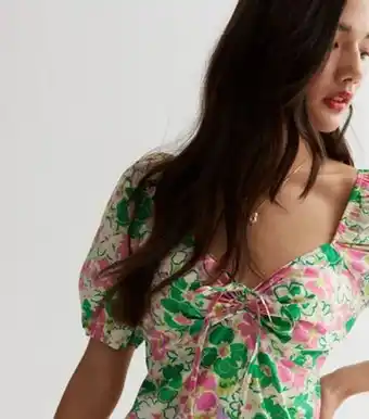 New Look New look green cotton floral milkmaid midaxi dress offer