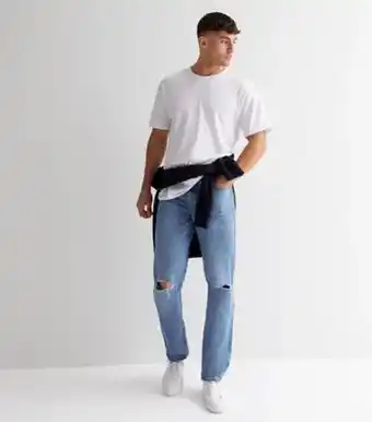 New Look New look men's blue light wash ripped knee straight fit jeans offer