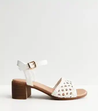 New Look New look white woven 2 part mid block heel sandals offer