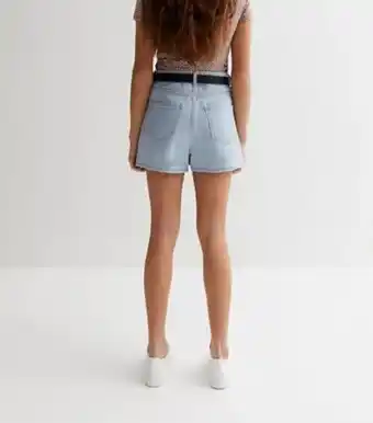 New Look New look girls pale blue cotton denim belted mom shorts offer