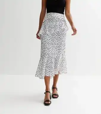 New look tall white polka dot ruffle midaxi skirt