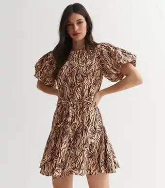 New look brown zebra print puff sleeve mini dress