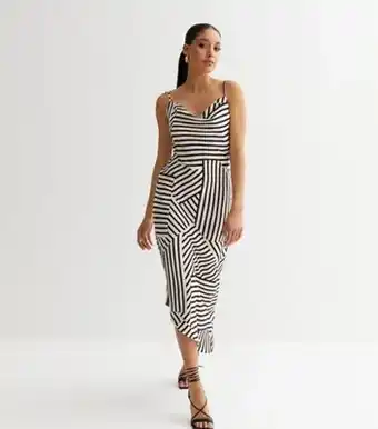 New look white geometric stripe cowl neck midi dress