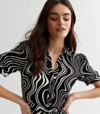New look black doodle print puff sleeve mini shirt dress
