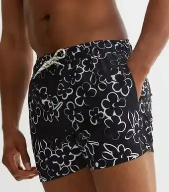 New Look New look men's black daisy tie waist swim shorts offer
