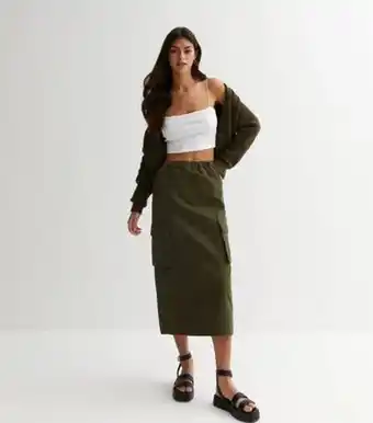 New Look New look khaki twill ruched utility midi skirt offer
