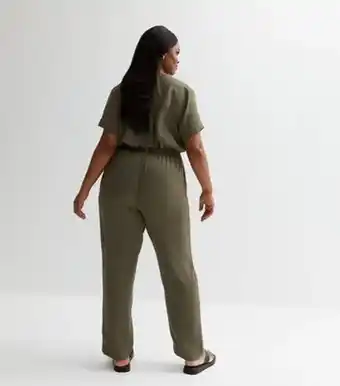 New look curves khaki belted zip jumpsuit