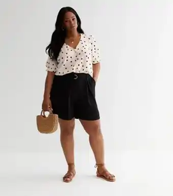 New look curves white spot v neck blouse