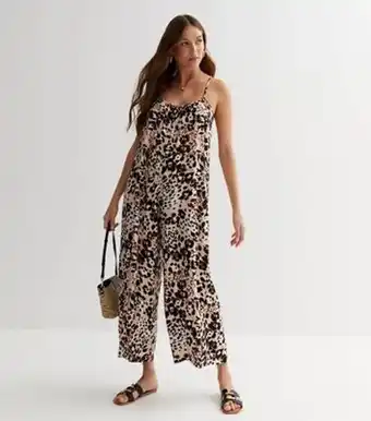 New Look New look brown leopard print strappy oversized jumpsuit offer