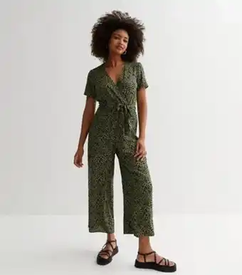 New Look New look green floral wide leg crop wrap jumpsuit offer