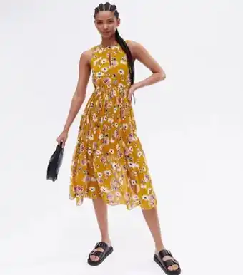 Blue vanilla mustard floral sleeveless keyhole midi dress new look