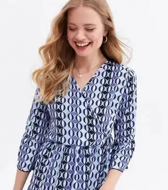 New Look Blue vanilla blue geometric tiered wrap smock dress new look offer