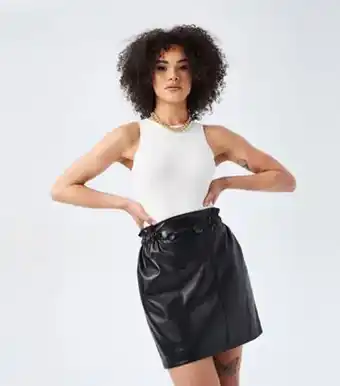 Urban bliss black leather-look paperbag mini skirt new look