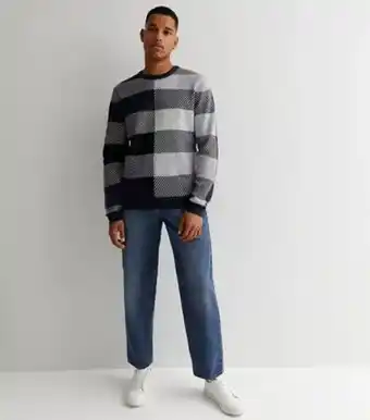 New Look Only & sons men's navy stripe check crew neck jumper new look offer