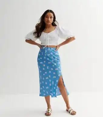 New look petite blue daisy midi skirt
