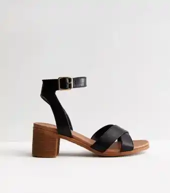 New Look New look black leather-look cross strap mid block heel sandals offer