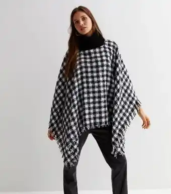 New Look Blue vanilla black check knit roll neck tassel trim poncho new look offer
