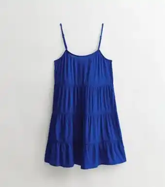 New look bright blue crinkle strappy tiered mini swing beach dress