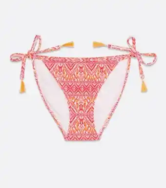 New look pink geometric tassel tie side bikini bottoms