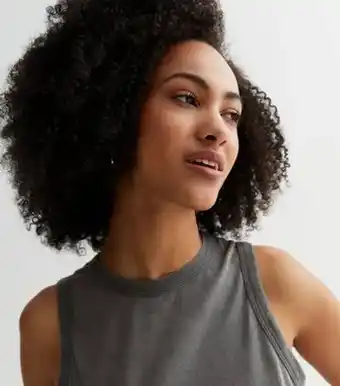 New Look New look tall dark grey acid wash cut off vest top offer