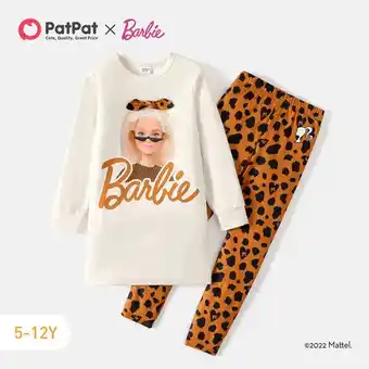 Patpat Patpat barbie 2pcs kid girl character print sweatshirt and leopard print leggings set offer