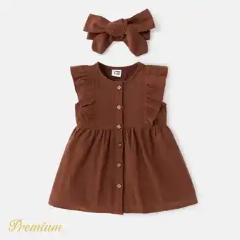 Patpat Patpat 2pcs baby girl 100% cotton solid or allover floral print flutter-sleeve dress with headband set offer