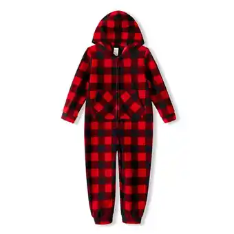 Patpat Patpat christmas family matching red plaid hooded long-sleeve thickened polar fleece zipper onesies pajamas (flame resistant) offer