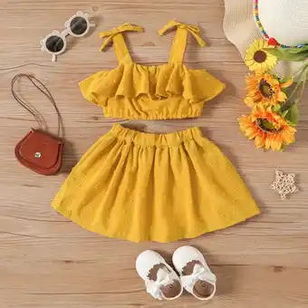 Patpat Patpat 2pcs baby girl solid swiss dot ruffled sleeveless top & skirt set offer