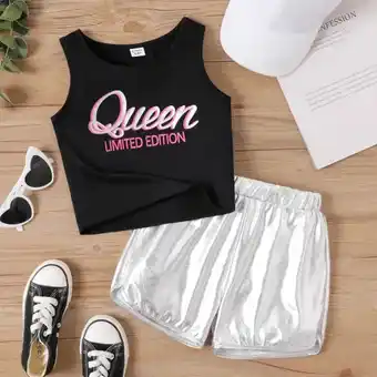 Patpat Patpat 2pcs kid girl letter print tank top and solid shorts set offer
