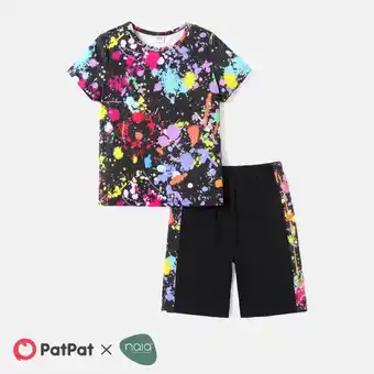 Patpat Patpat 2pcs kid boy naia painting print short-sleeve tee and colorblock shorts set offer