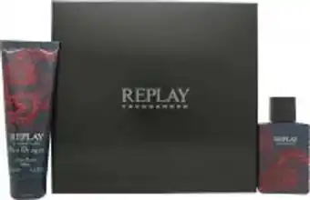Perfume Click Replay signature red dragon gift set 50ml edt + 100ml aftershave offer