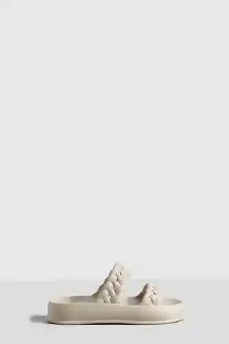 Boohoo Boohoo womens wide fit plaited platform chunky sole sliders - beige - 3, beige offer