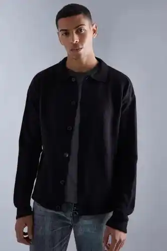 Boohoo Boohooman mens black long sleeve knitted shirt, black offer
