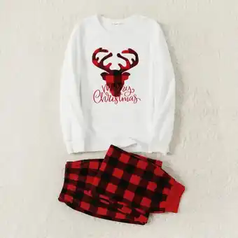 Patpat Patpat christmas family matching deer & letter embroidered thickened polar fleece long-sleeve red plaid pajamas sets (flame r offer