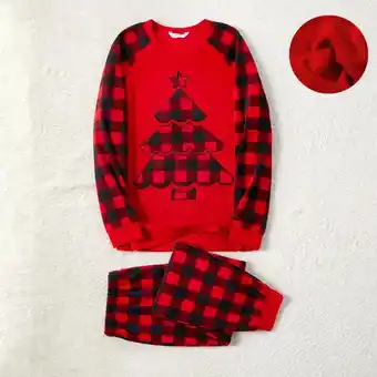 Patpat Patpat christmas family matching xmas tree embroidered red plaid raglan-sleeve thickened polar fleece pajamas sets (flame res offer