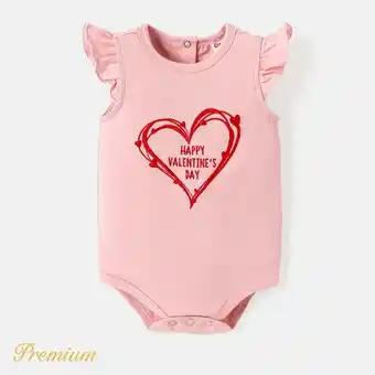 Patpat Patpat valentine's day baby girl cotton heart & letter embroidered flutter-sleeve romper offer