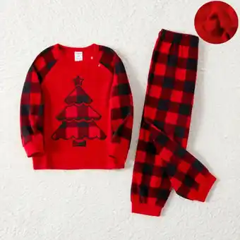 Patpat Patpat christmas family matching xmas tree embroidered red plaid raglan-sleeve thickened polar fleece pajamas sets (flame res offer
