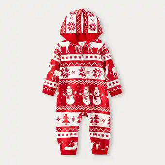 Patpat Patpat christmas family matching allover red print long-sleeve hooded zipper onesies pajamas sets (flame resistant) offer