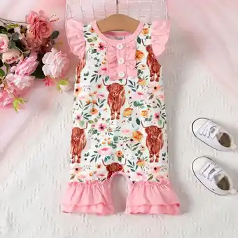 Patpat Patpat baby girl allover floral print front buttons ruffle jumpsuit offer