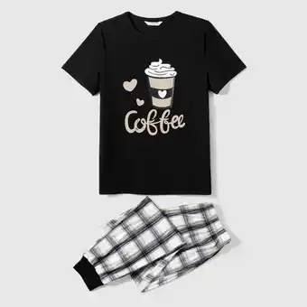Patpat christmas family matching coffee print short-sleeve plaid pajamas sets (flame resistant)