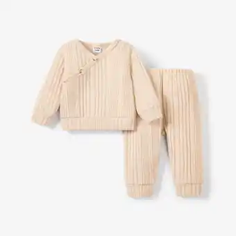 Patpat Patpat 2pcs baby boy/girl button front solid ribbed long-sleeve set offer
