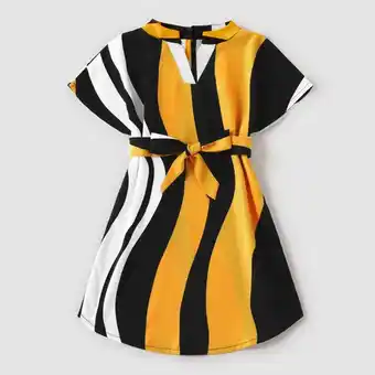Patpat Patpat family matching cotton raglan sleeve t-shirts and striped belted dresses sets offer
