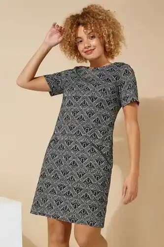 Roman flocking detail stretch shift dress in grey - size 12 female